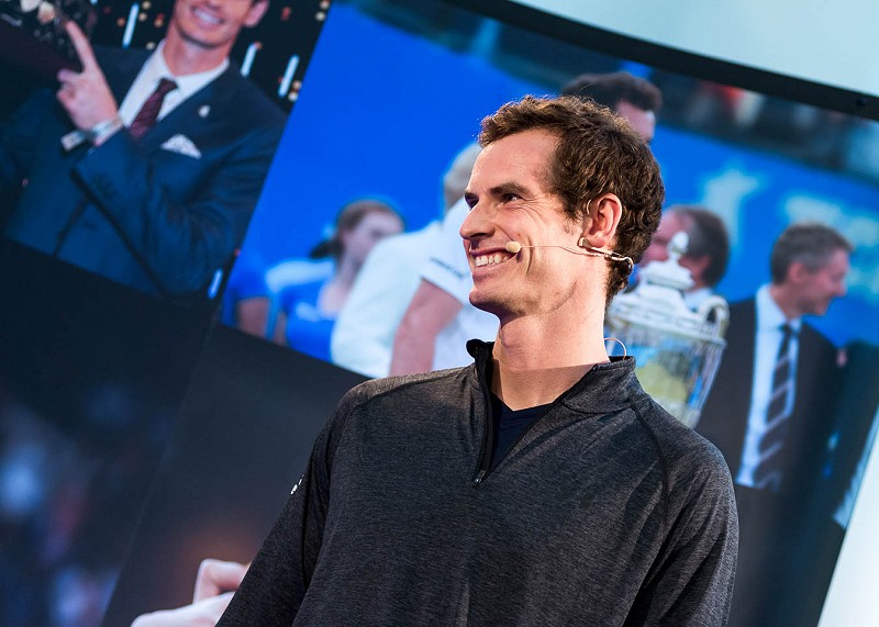 Andy Murray on stage at a business event