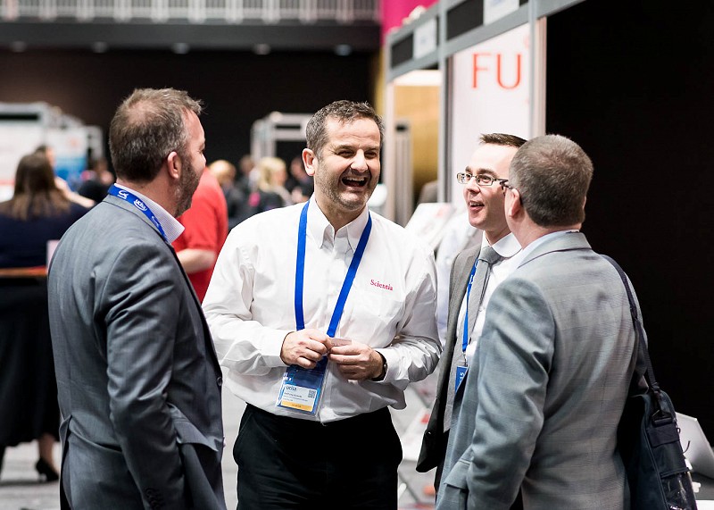 Networking at a business exhibition hall
